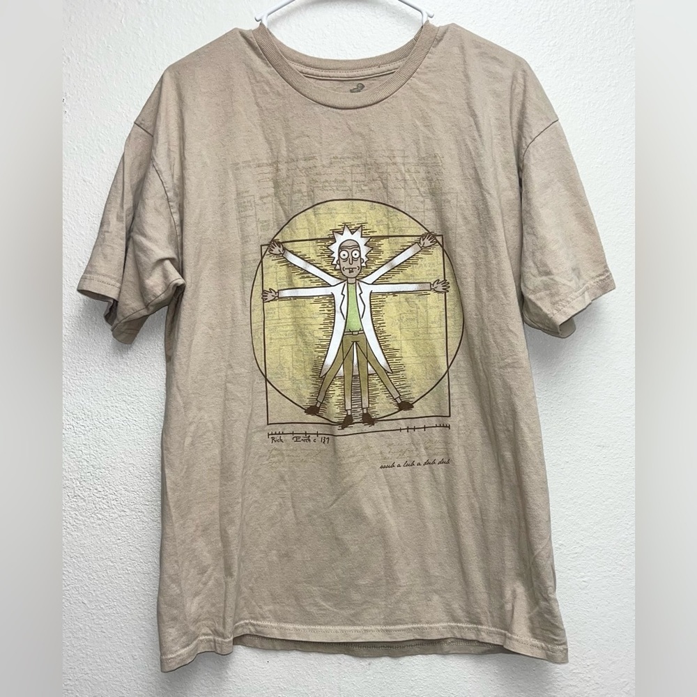 Rick & Morty Science Da Vinci Graphic T-Shirt Size Large Beige TeeFury